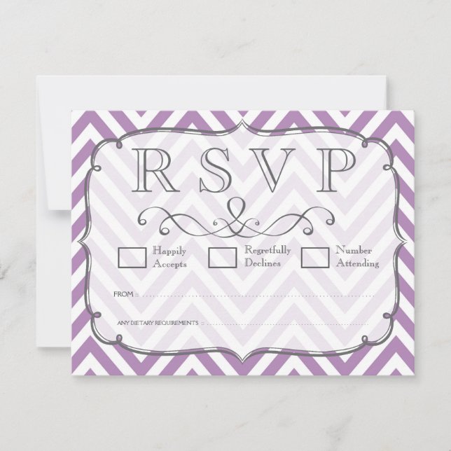 African Violet & White Chevron Wedding RSVP Cards (Front)