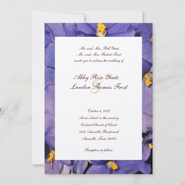 African Violets Wedding Invitation (Front)