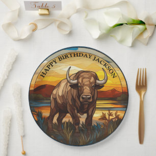 African Water Buffalo Birthday Paper Plate