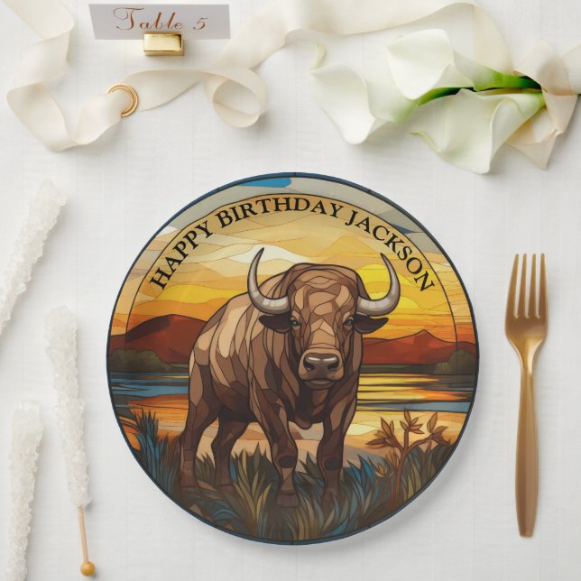 African Water Buffalo Birthday Paper Plate (Wedding)