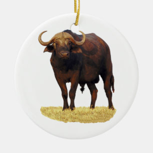 African Water Buffalo Ceramic Tree Decoration