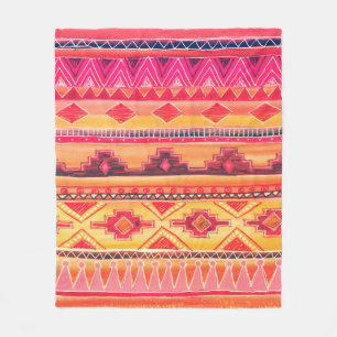 African Watercolor Pattern. Raster Illustration Fleece Blanket
