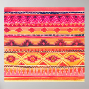African Watercolor Pattern. Raster Illustration Poster
