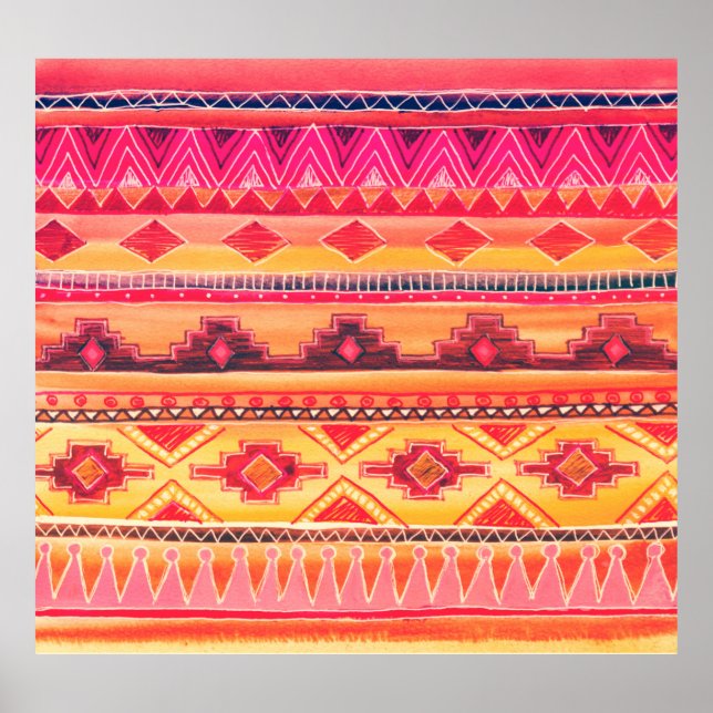 African Watercolor Pattern. Raster Illustration Poster (Front)