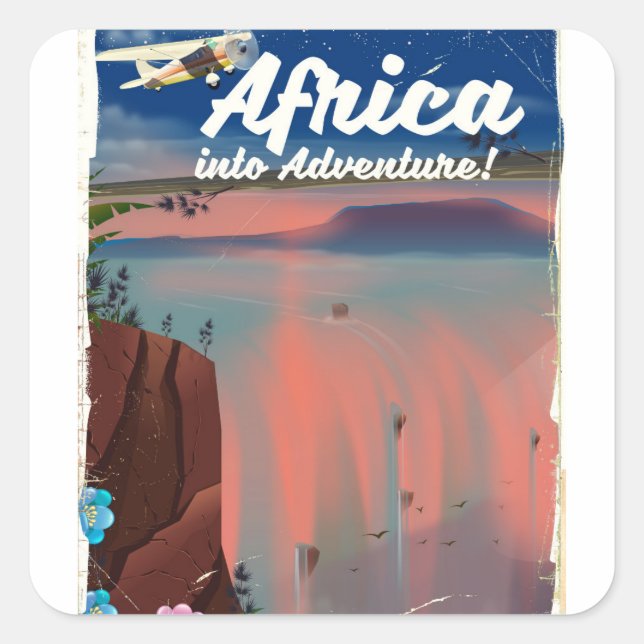 African Waterfall Adventure poster Square Sticker (Front)