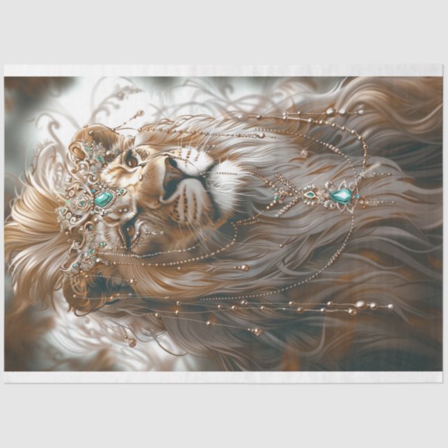 African White Lion  Majestic Appearance Decoupage Tissue Paper (Front)