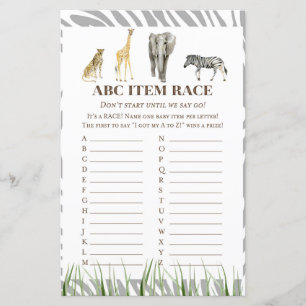 African Wild Baby Shower Game PRINTED