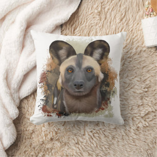 African Wild Dog   Abstract Paint Splatter  Cushion