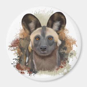 African Wild Dog   Abstract Paint Splatter  Magnet