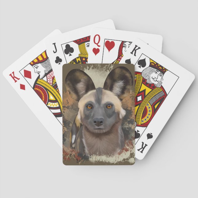 African Wild Dog Abstract Paint Splatter Playing Cards (Back)