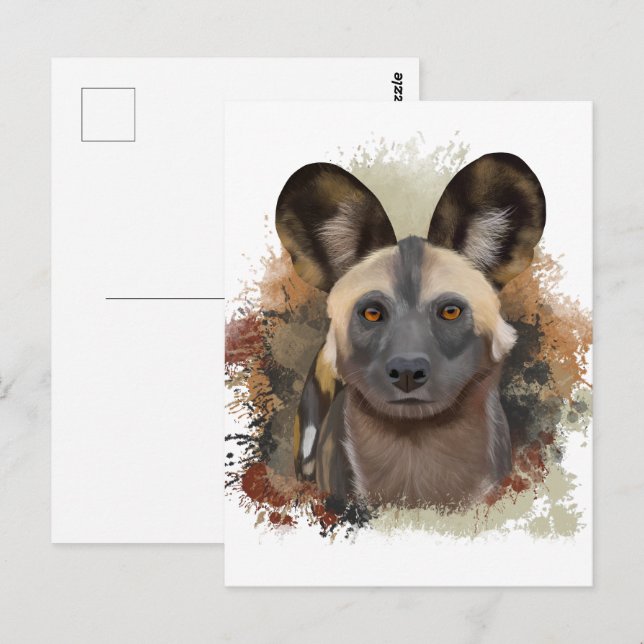 African Wild Dog | Abstract Paint Splatter  Postcard (Front/Back)