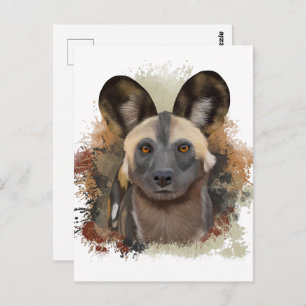 African Wild Dog Abstract Paint Splatter Postcard