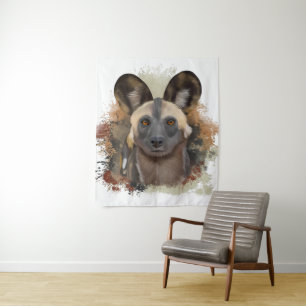 African Wild Dog Abstract Paint Splatter Tapestry
