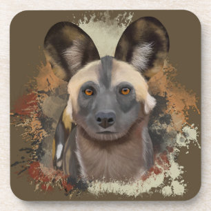 African Wild Dog Abstract Paint Splatter Wildlife Coaster