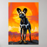African Wild Dog at Sunset – Bold Wildlife Art