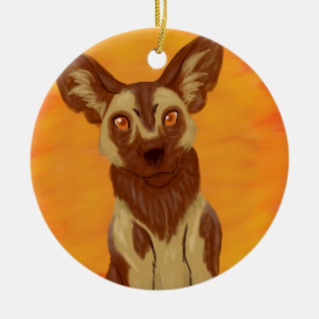 African Wild Dog Ceramic Tree Decoration (Front)