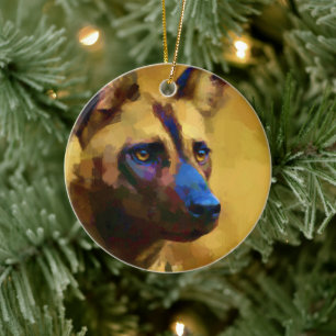 African Wild Dog Ceramic Tree Decoration