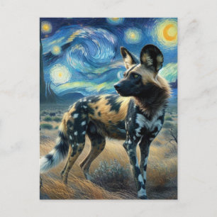African Wild Dog Starry Night Van Gogh Postcard