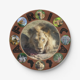 African Wildlife Circle Collage Lion Stare Paper Plate