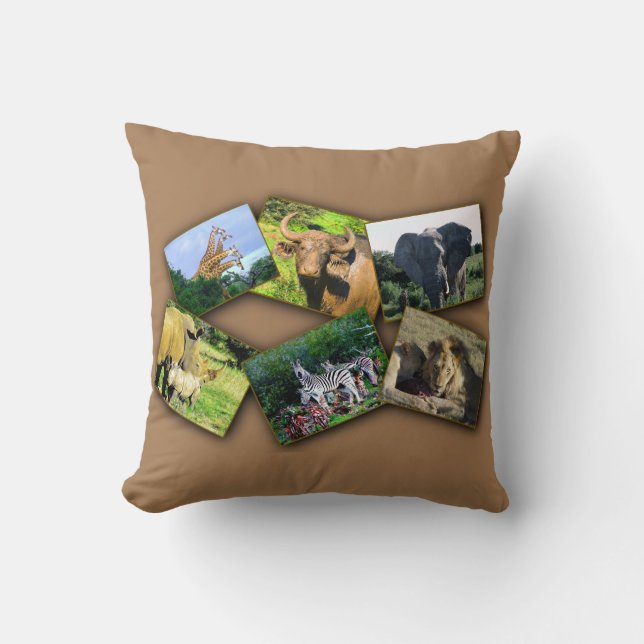 African Wildlife Collage black shadow Pillow (Front)