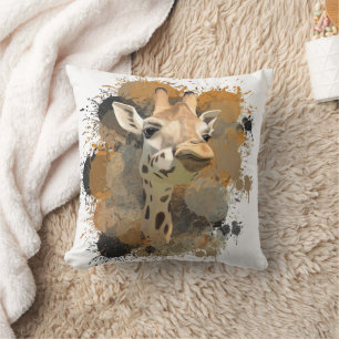 African Wildlife Giraffe Abstract Paint Splatter Cushion