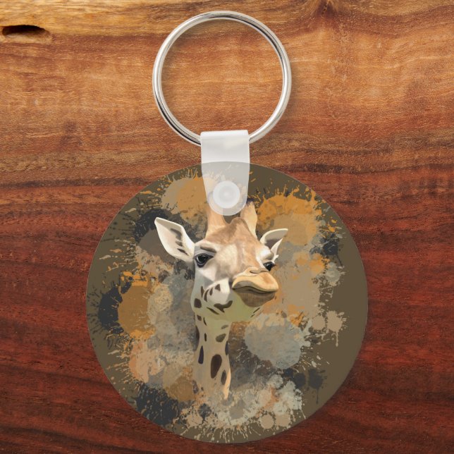African Wildlife Giraffe Abstract Paint Splatter Key Ring (Front)