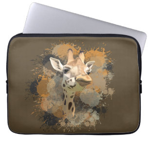 African Wildlife Giraffe Abstract Paint Splatter Laptop Sleeve