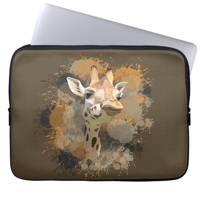 African Wildlife Giraffe Abstract Paint Splatter Laptop Sleeve (Front)