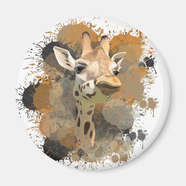 African Wildlife Giraffe Abstract Paint Splatter Magnet (Front)
