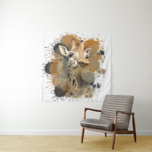African Wildlife Giraffe Abstract Paint Splatter Tapestry