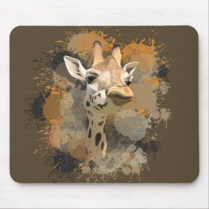 African Wildlife Giraffe Earth Tones Splatter Mouse Mat