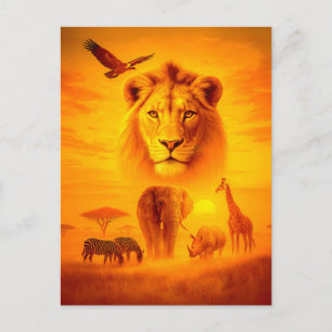 African Wildlife Group Scene in Double Exposure Holiday Postcard