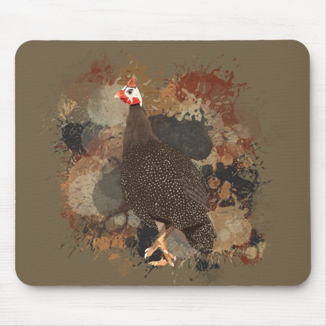 African Wildlife Guinea Fowl Earth Tones Splatter Mouse Mat (Front)