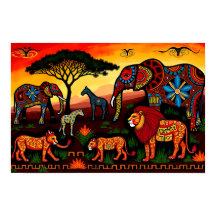 African Wildlife Harmony – Tribal Pattern 