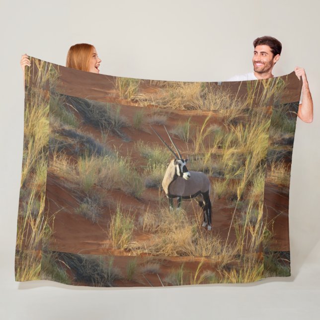 African Wildlife Oryx Antelope Sand Dune Savannah Fleece Blanket (In Situ)