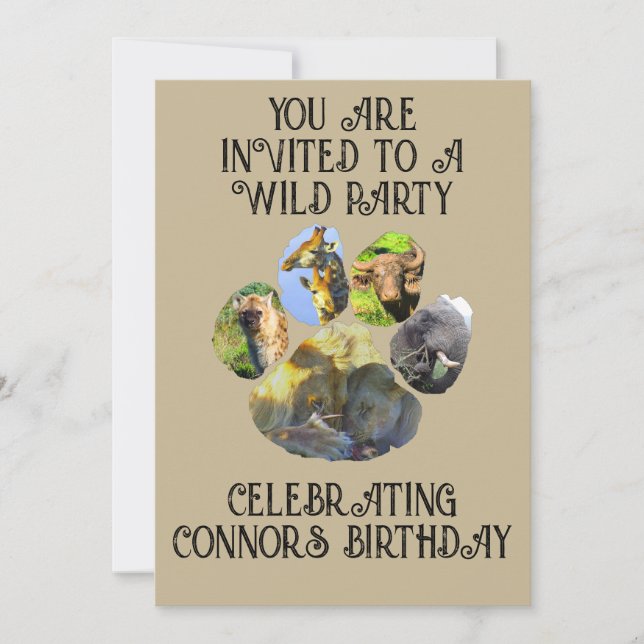 African Wildlife Pawprint Collage Invitation (Front)