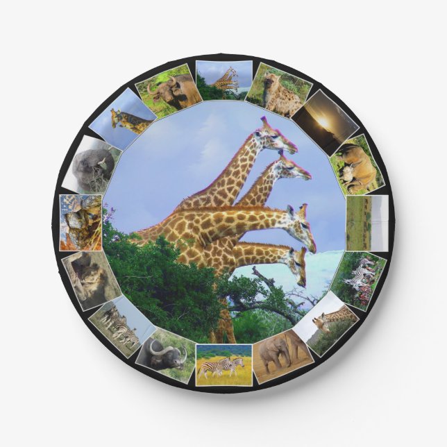 African Wildlife Photo Collage 4 Giraffe  Paper Plate (Front)