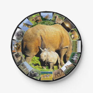 African Wildlife Photo Collage Rhino Calf Paper Plate