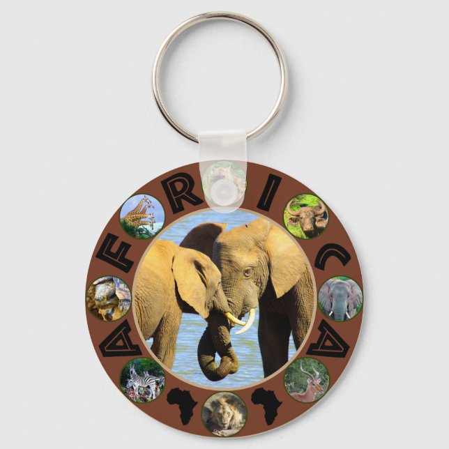 African Wildlife Photograph Circle Elephant Love Key Ring (Front)