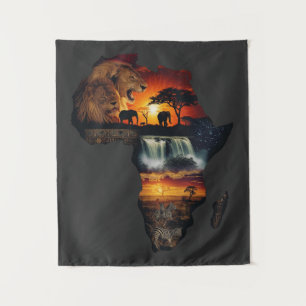 African Wildlife Safari Collage Tapestry
