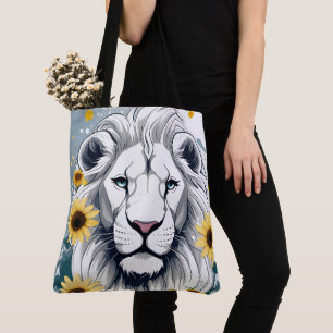 African Wildlife Safari Lion & Floral Sunflower Tote Bag