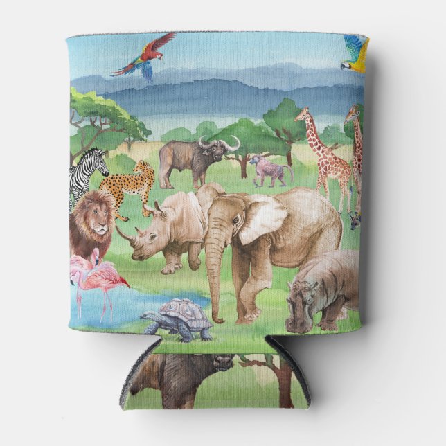 African Wildlife: Savannah Watercolor Wallpaper. Can Cooler (Front)