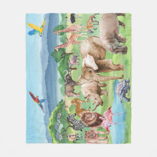 African Wildlife: Savannah Watercolor Wallpaper. Fleece Blanket
