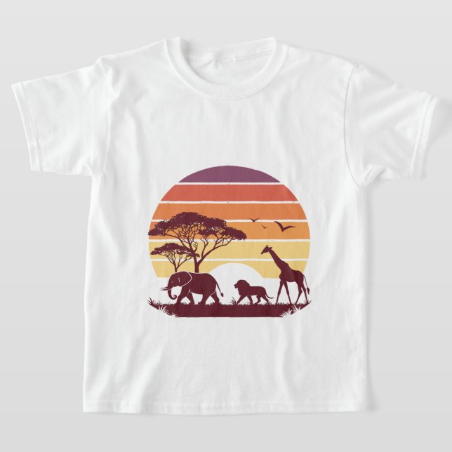 African Wildlife Silhouette Safari Design T-Shirt (Laydown)