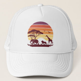 African Wildlife Silhouette Safari Design Trucker Hat