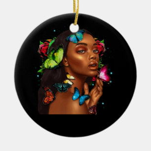African Woman Afro American Butterflies Women Ceramic Tree Decoration
