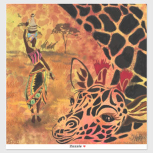 African Woman and Giraffe Sticker