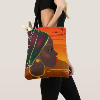 African woman and Savannah landscape sunset 