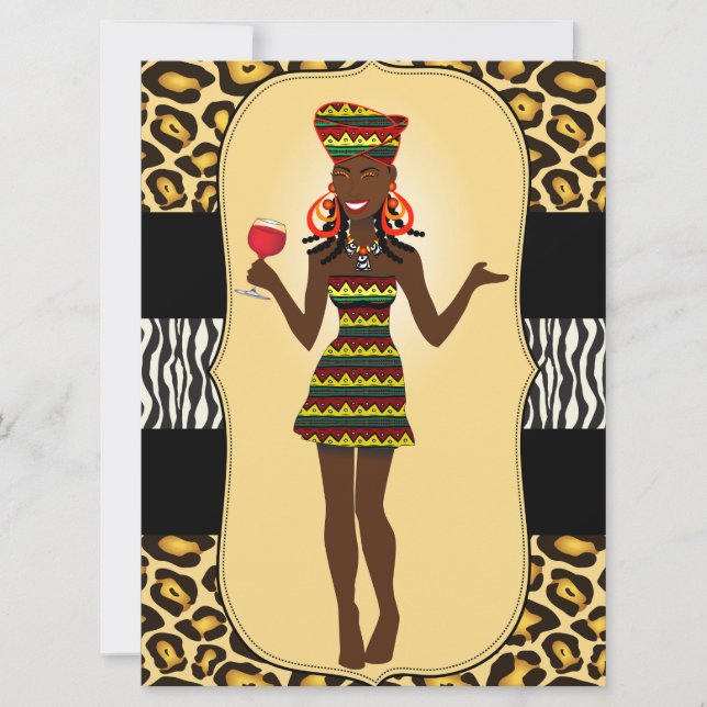 African Woman Birthday BridalShower Bachelor Party Invitation (Front)