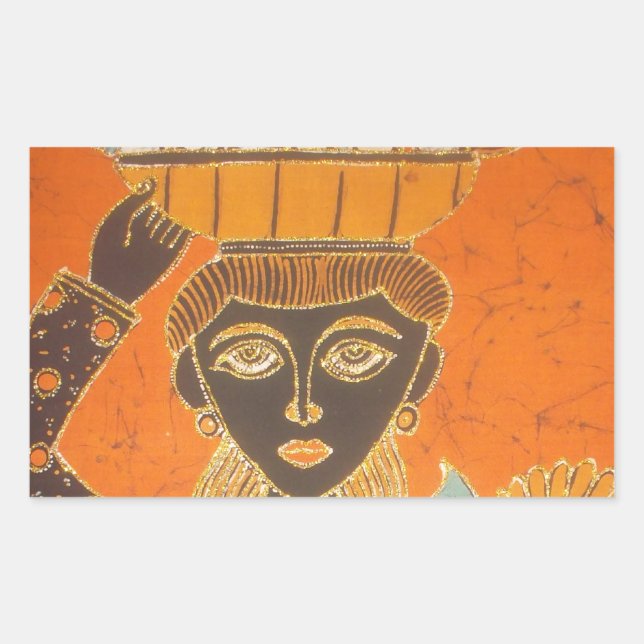 African Woman Carrying Basket Art Print Rectangular Sticker (Front)